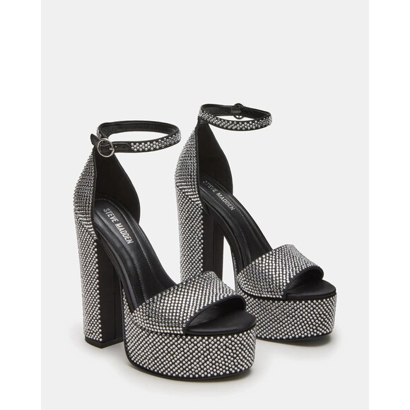 Steve Madden Glam Rhinestone Ankle Strap Crystal Platform Block Heel Sandal 9M - Picture 1 of 15